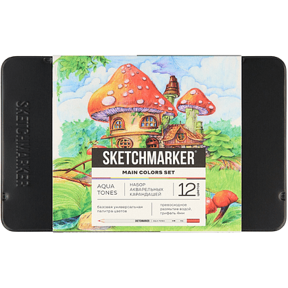 Цветные карандаши акварельные "Sketchmarker Основные цвета", набор 12 цветов, жестяной пенал