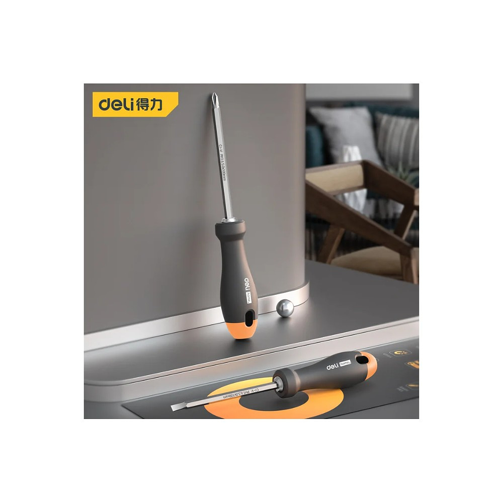 Отвертка Deli HS HT1055C, PH1х100 мм, Soft Touch, оранжевый - 3