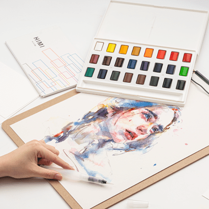 Набор для рисования акварелью "Himi New" (краски 36 цветов, кисть, блок для акварели), белый футляр - 4