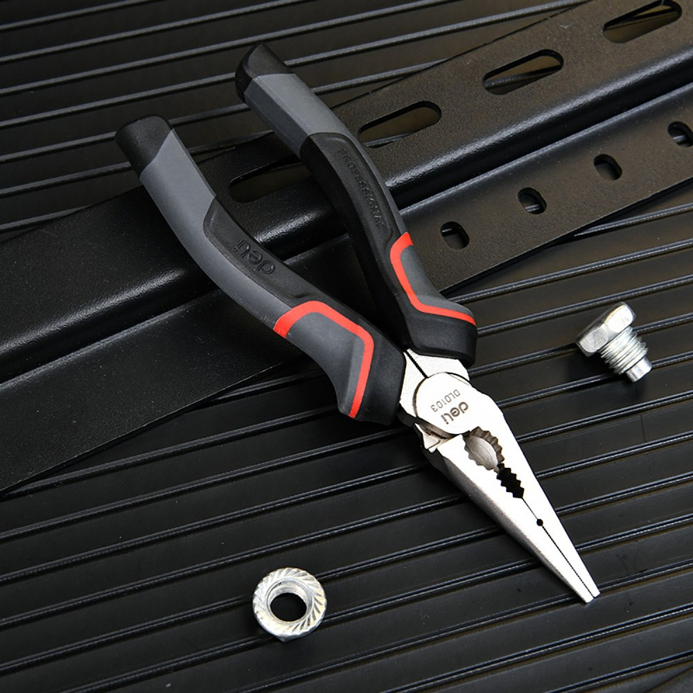 Длинногубцы Deli RS EDL0103, 160 мм, черный, красный - 6