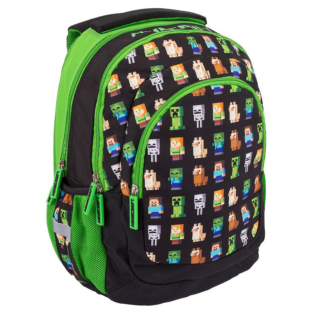 Рюкзак молодежный "Minecraft multi characters", черный, зеленый