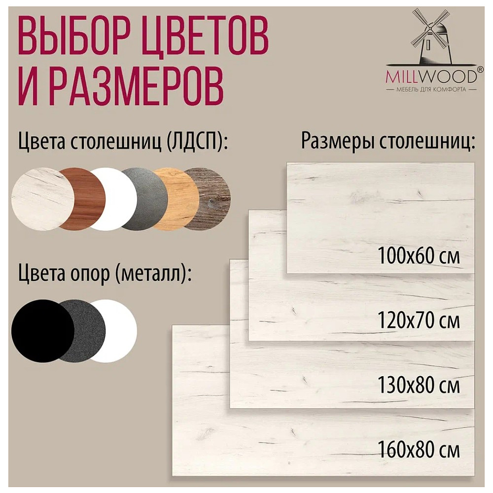 Стол Millwood Сеул, 1000х600 мм, дуб белый крафт, черный - 10