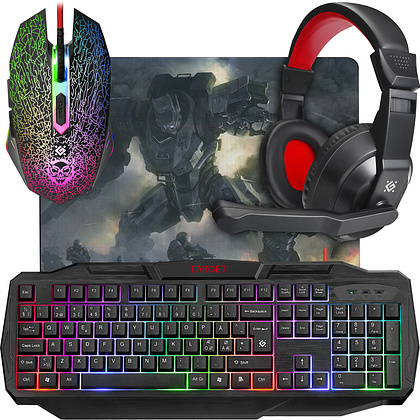 Набор игровой клавиатура и мышь с наушниками и ковриком "DEFENDER Target MKP-350"