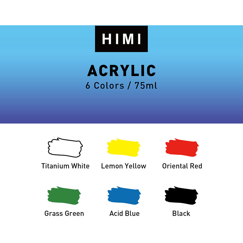 Набор акриловых красок "Himi", 6 цветов, 75 мл - 3