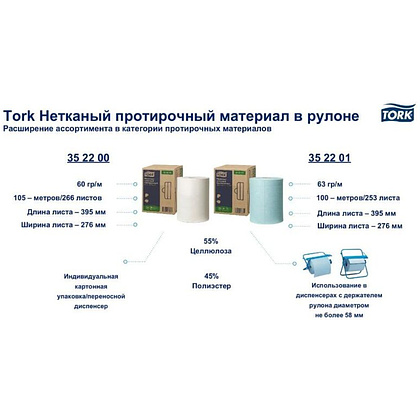 Материал нетканый Tork Advanced, 1 слой, 105 м, белый (352200) - 2