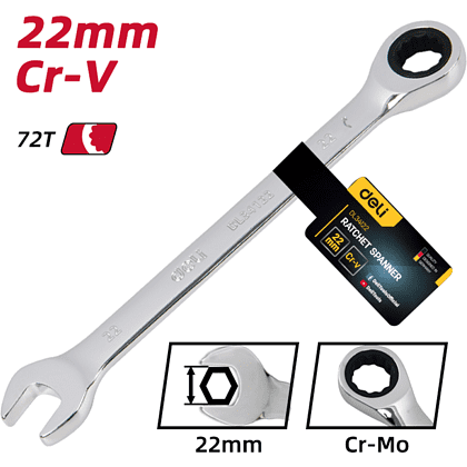 Ключ комбинированный Deli YS EDL34122, 22 мм, с трещоткой, 72 зуба - 6