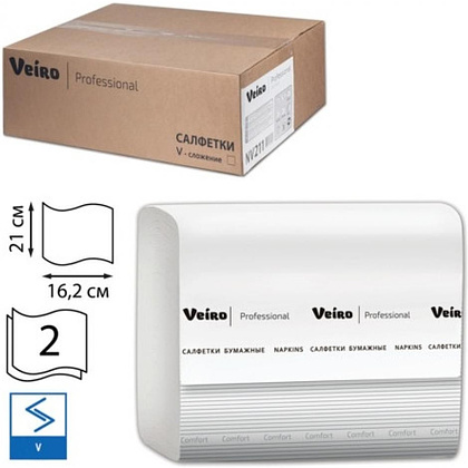 Салфетки бумажные Veiro "Professional Comfort" V-сложения, 220 шт, 21x16.2 см, белый - 2