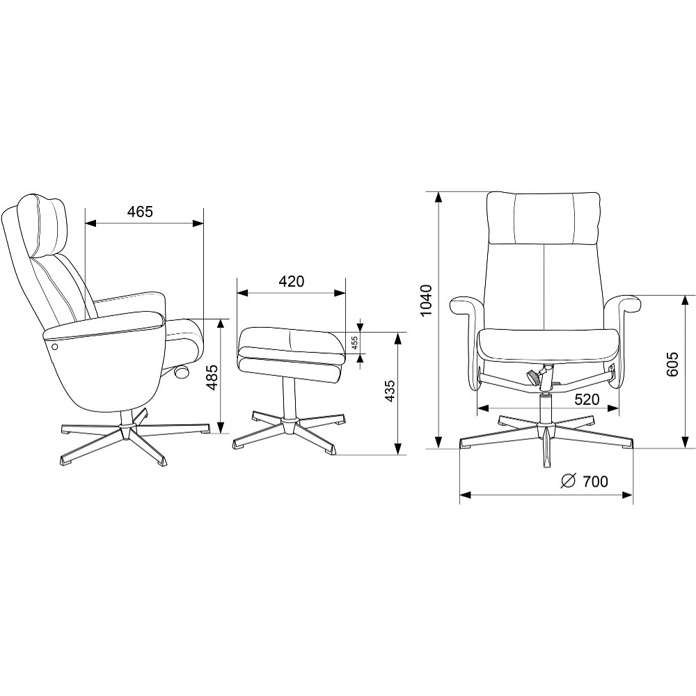 Кресло мягкое Бюрократ Baron, ткань, серый, металл, с пуфом - 20