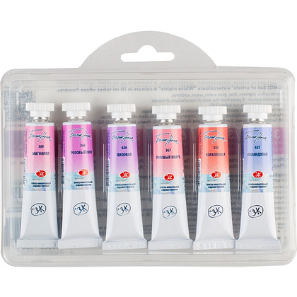 Краски акварельные "Белые ночи розовые цветы", набор 6 цветов, тубы - 4