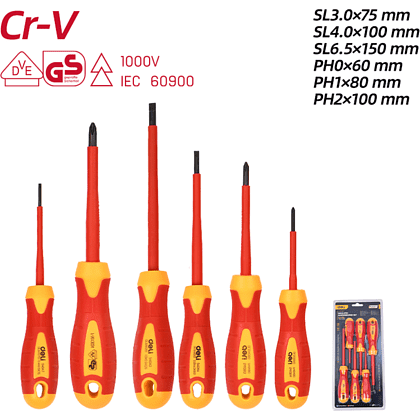 Набор диэлектрических отверток Deli YS EDL510006T, 3 SL, 3 PH - 6