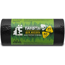 Мешки для мусора Ромашка Эконом, 60 л, ПНД, 6 мкм, 58х68 см, 50 шт/рулон, черный