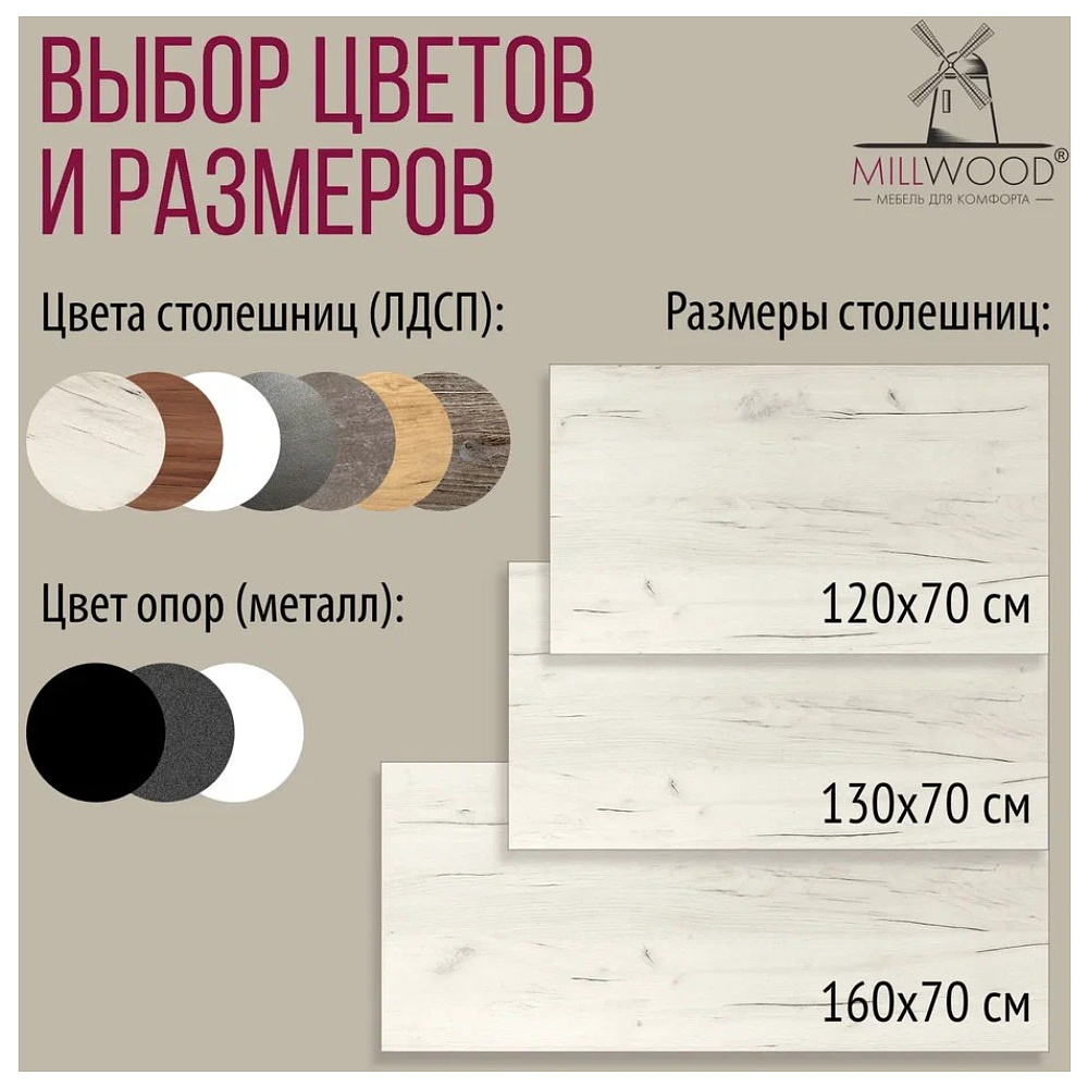 Стол письменный Millwood Лофт Сиэтл (ДТ-5), 1600х700 мм, дуб белый крафт, черный - 10