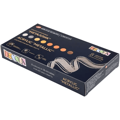 Краска акриловая металлик "Декола", набор 8 цветов, 18 мл, тубы - 8