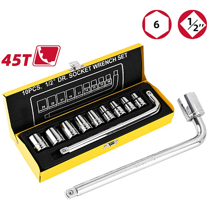 Набор головок торцевых Deli YS EDL2010T, 10-24 мм, 1/2", 10 шт., серебристый - 2