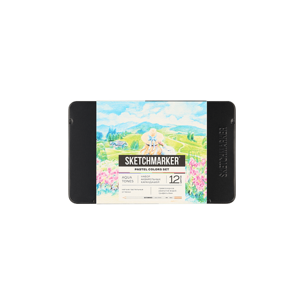 Цветные карандаши акварельные "Sketchmarker Пастельные оттенки", набор 12 цветов, жестяной пенал