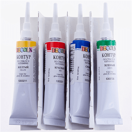 Контур акриловый для стекла и керамики "Декола цветные", набор 4 цвета, 18 мл., тубы - 2