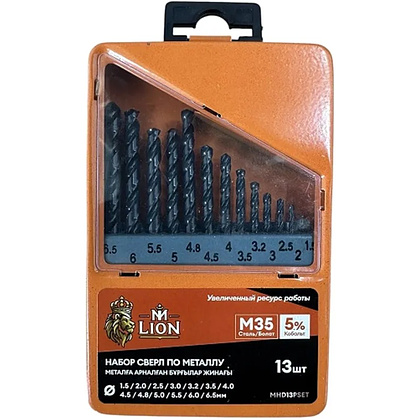 Набор сверл по металлу M-Lion, MHD13PSET, 1,5-6,5 мм, 13 шт.