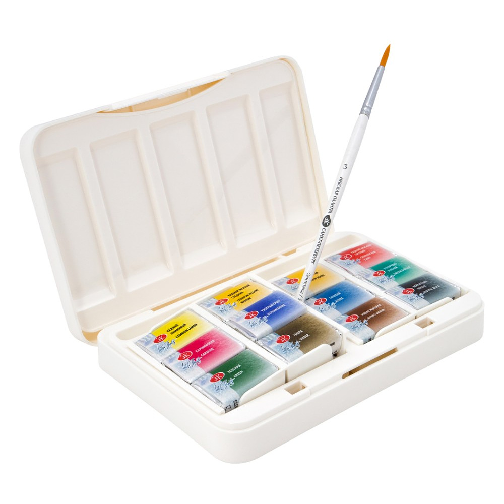 Краски акварельные "Белые ночи", набор 12 цветов, кюветы, пласт. пенал - 3