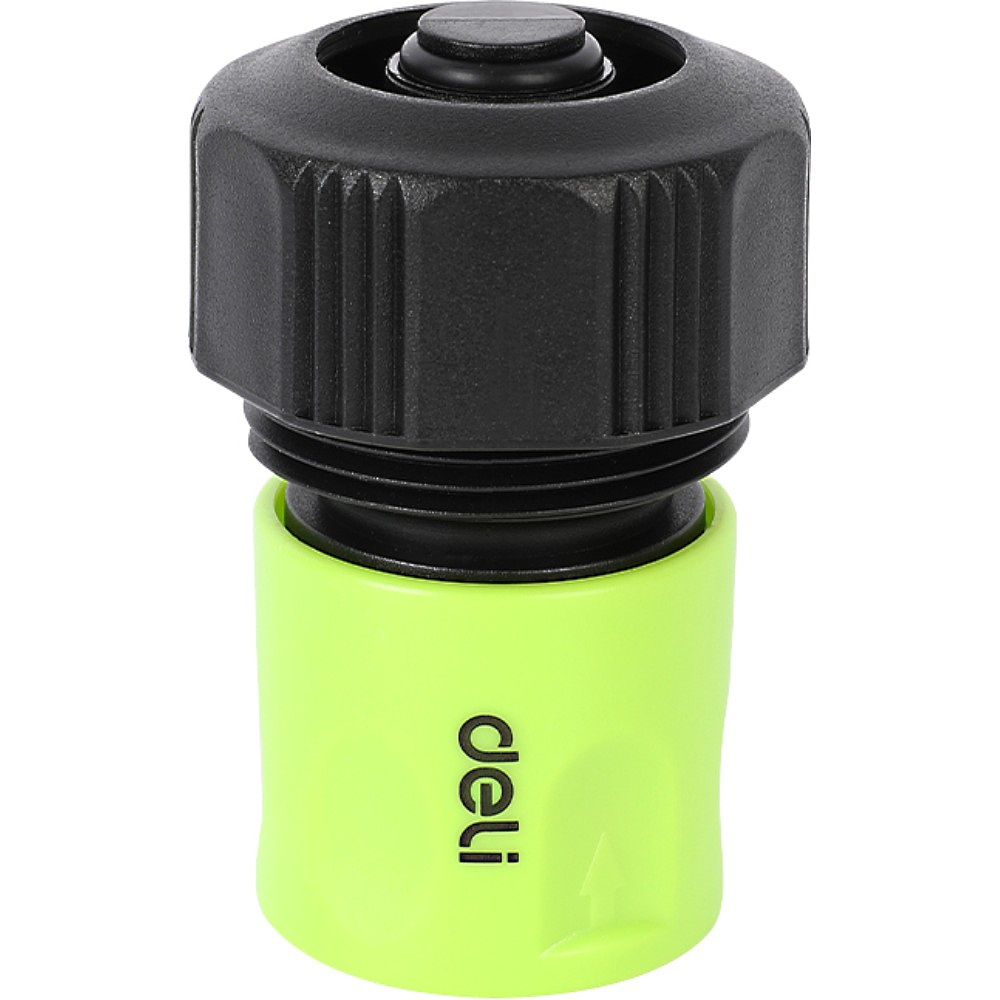 Соединитель-коннектор для шлангов Deli GS EDL8796, 3/4", быстросъемный с аквастопом, черный, зеленый