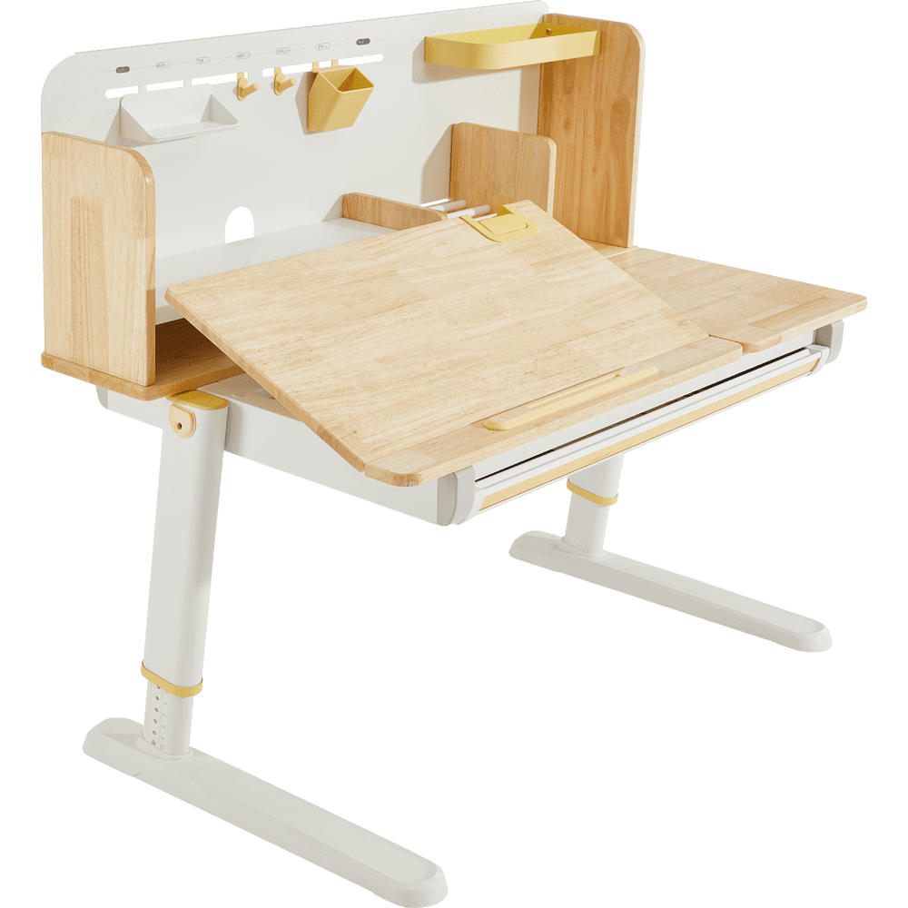 Стол Ergosmart регулируемый Galleon, 1200х700х(520-760) мм, гевея беленая, с книжной полкой - 7