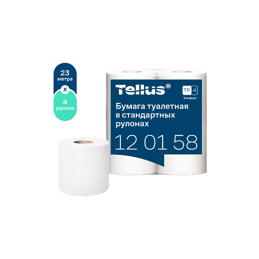 Бумага туалетная Tellus Комфорт, TP4, 4 рулона, 23 м., 2 слоя - 11