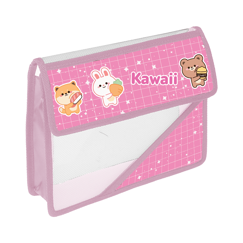 Папка для тетрадей "Kawaii", А5, на липучке, пластик, розовый