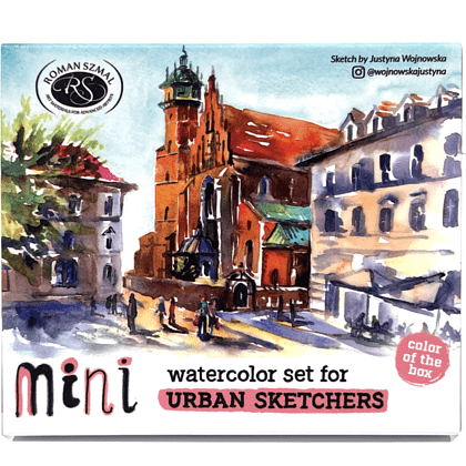 Краски акварельные "Aquarius. Mini Urban Sketcher set", 8 цветов, полукюветы, коробка, розовая - 3