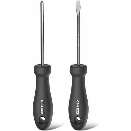 Набор отверток Deli HS EHT1002, 2 шт.(PH1х100,SL5х100), Soft Touch, черный