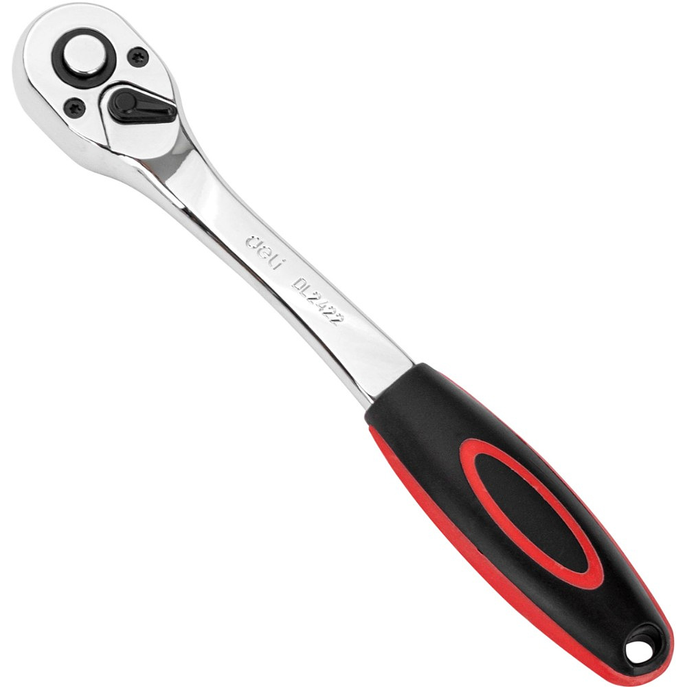 Ключ-трещотка Deli RS EDL2422 3/8", 200 мм, 72 зуба, черный, красный