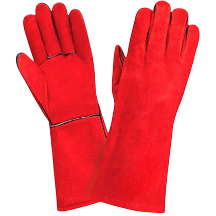 Краги спилковые, кожаные пятипалые BVB, 35 см, размер 14, красный