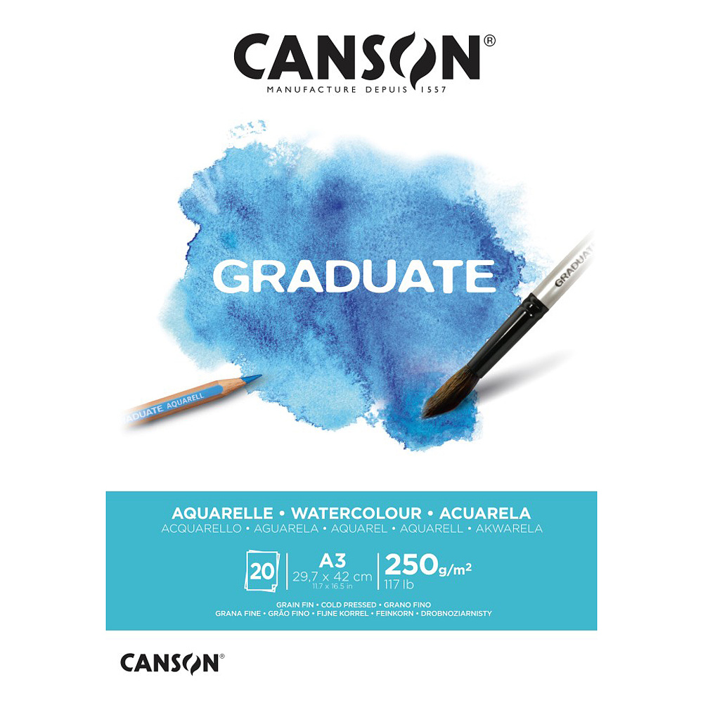 Блок-склейка бумаги для акварели "Canson Graduate", 29.7x42 см, 250 г/м2, 20 листов