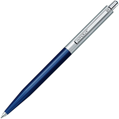Ручка шариковая автоматическая "Senator Point Metal", 1.0 мм, темно-синий, серебристый, стерж. синий