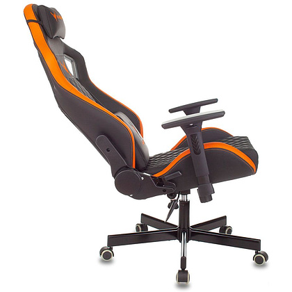 Кресло игровое Бюрократ "Knight Outrider", экокожа, металл, черный, оранжевый, ромбик - 5