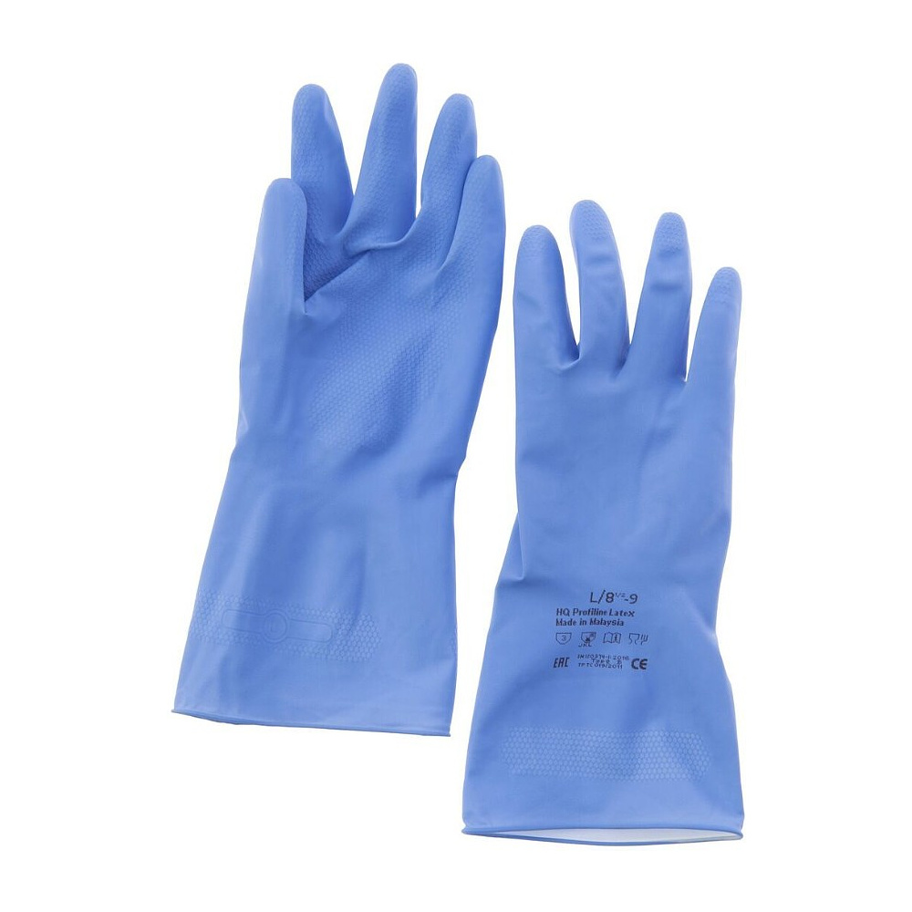 Перчатки латексные HQ Profiline, р-р M, с х/б покрытием, синий - 8
