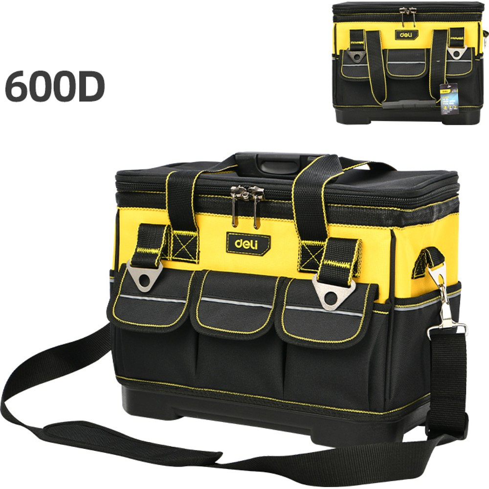 Сумка для инструментов Deli YS EDL586112, 14 карманов, 350х200х290 мм, ткань Oxford, черный, желтый - 2