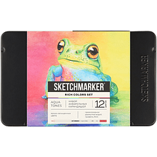 Цветные карандаши акварельные "Sketchmarker Яркие цвета", набор 12 цветов, жестяной пенал