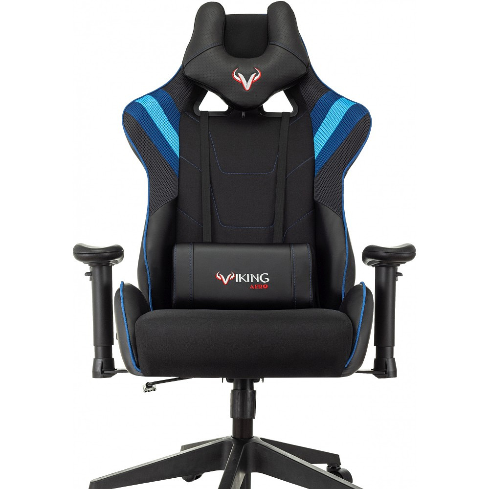 Кресло игровое Zombie VIKING 4 AERO, экокожа, ткань, пластик, черный, синий - 9