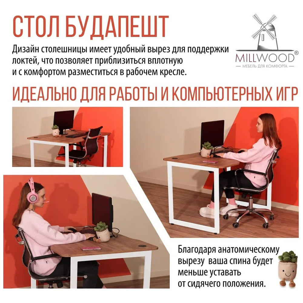 Стол компьютерный игровой Millwood Лофт Будапешт (ДТ-4), дуб табачный крафт, белый - 7