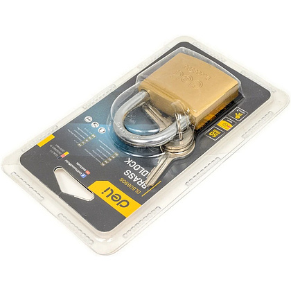 Замок навесной Deli YS EDL508906, 50 мм, 3 ключа, автомат, латунь - 6