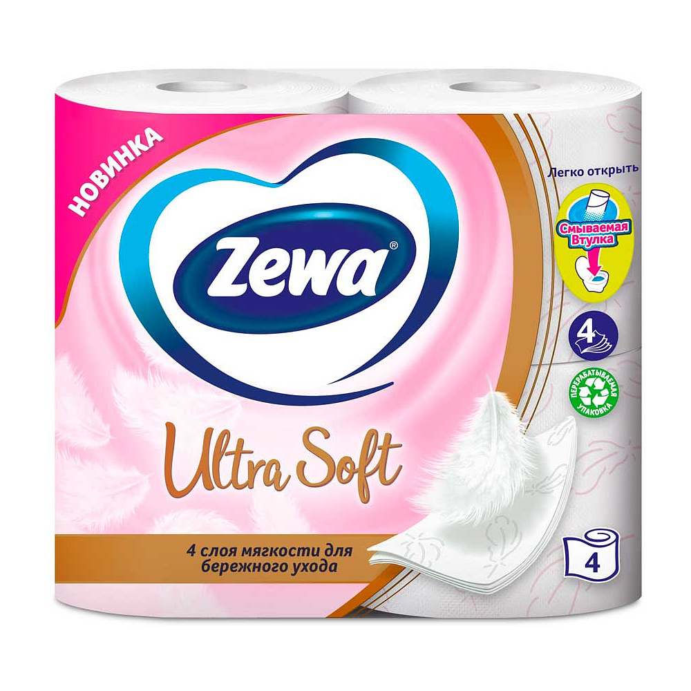 Бумага туалетная Zewa Ultra Soft 4 слоя, 4 рулона