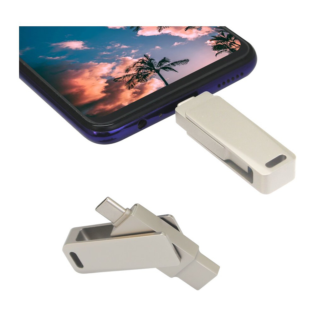 USB Flash накопитель 3.0 32 Gb СК-046, TypeC Dual, металл, серебристый   - 5