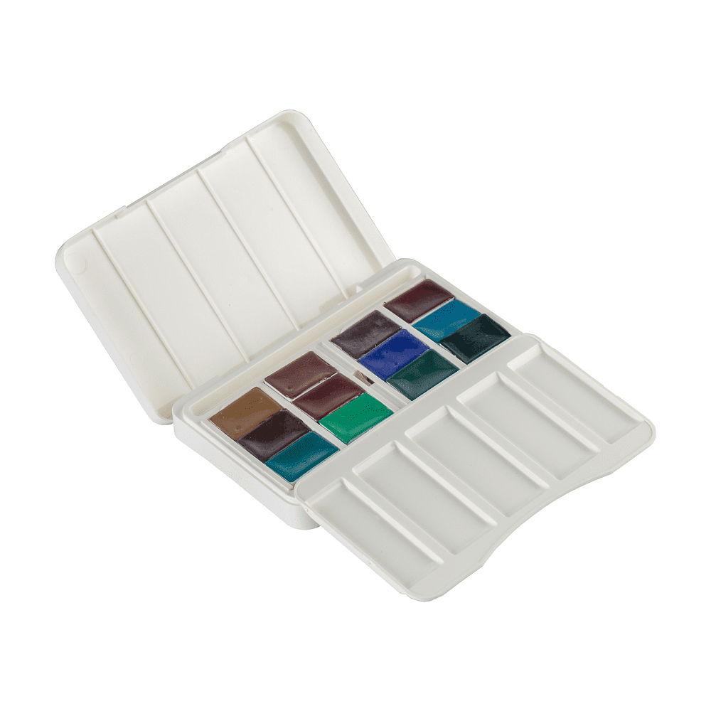 Краски акварельные "Белые ночи грануляция и натуральные земли", 12 цветов, кюветы - 4