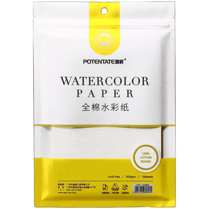 Бумага для акварели "Potentate", 100% хлопок, торшон, 19.5х27 см, 10 листов
