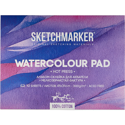 Блок бумаги для акварели "Sketchmarker", А3, 300 г/м2, 10 листов, мелкозернистая