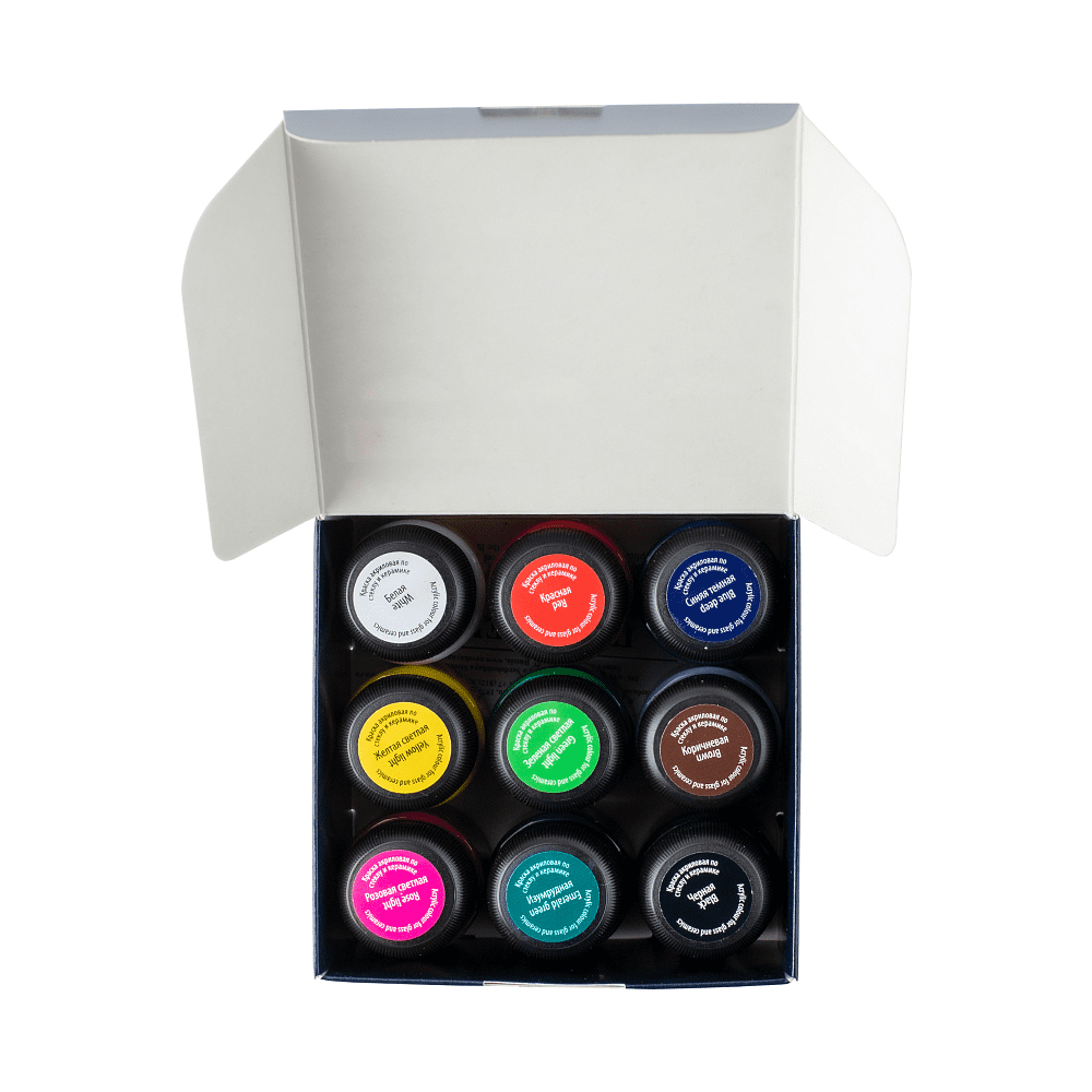 Краска акриловая по стеклу и керамике "Декола", набор 9 цветов, 20 мл, банки - 6