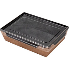 Контейнер бумажный для салата с крышкой, 500 мл, 300 шт/упак, крафт, черное дно