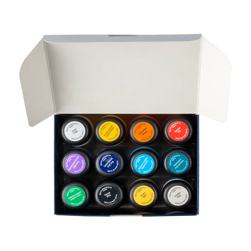 Краска акриловая по ткани "Декола", набор 12 цветов, 20 мл, банки - 5