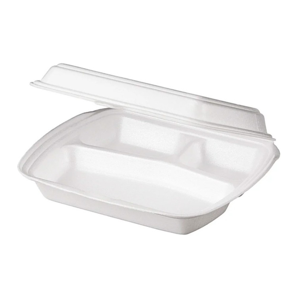 Ланч-бокс ВПС 250x195x68 мм, 3 секции, 100 шт/упак, белый