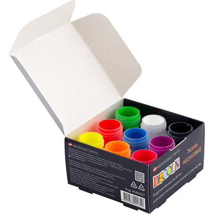 Краска акриловая по ткани "Декола неон", набор 9 цветов, 20 мл, банки - 6