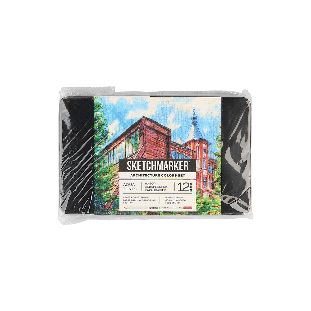 Цветные карандаши акварельные "Sketchmarker Архитектура", набор 12 цветов, жестяной пенал - 2